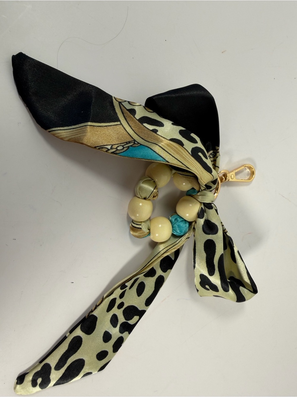 Leopard Print Scarf Beaded Bag Charm Keychain
